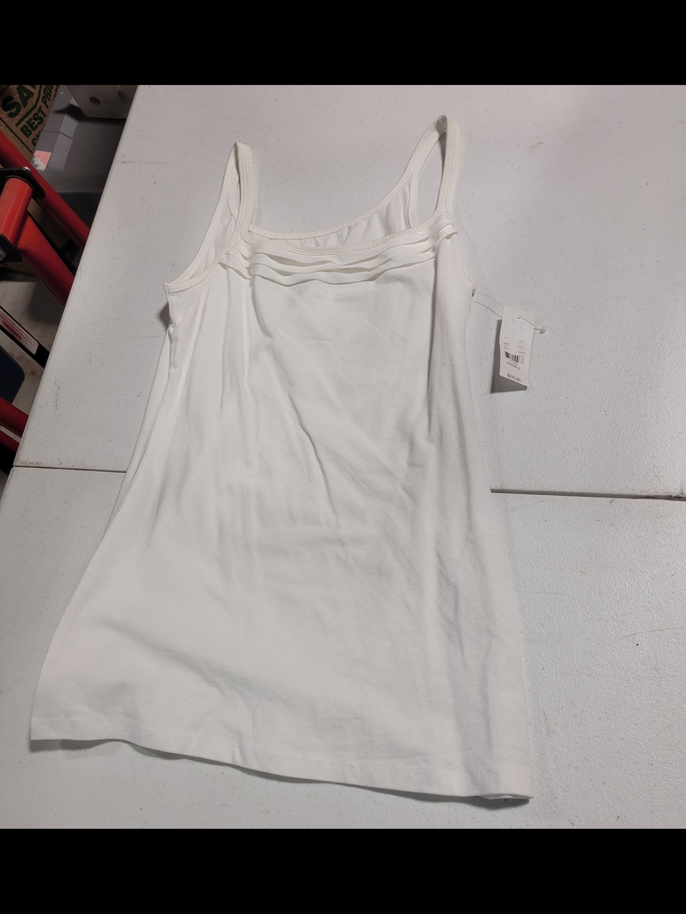 New York & Company White Pleated-Trim Camisole Tank